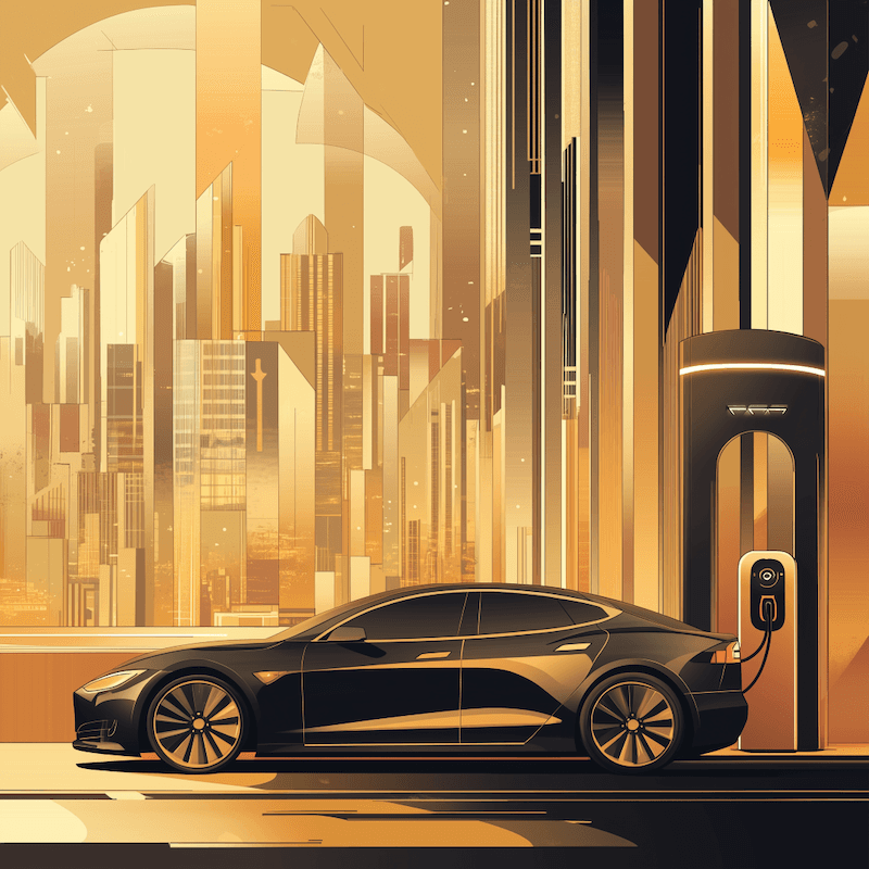 Art Deco style illustration of EV charging