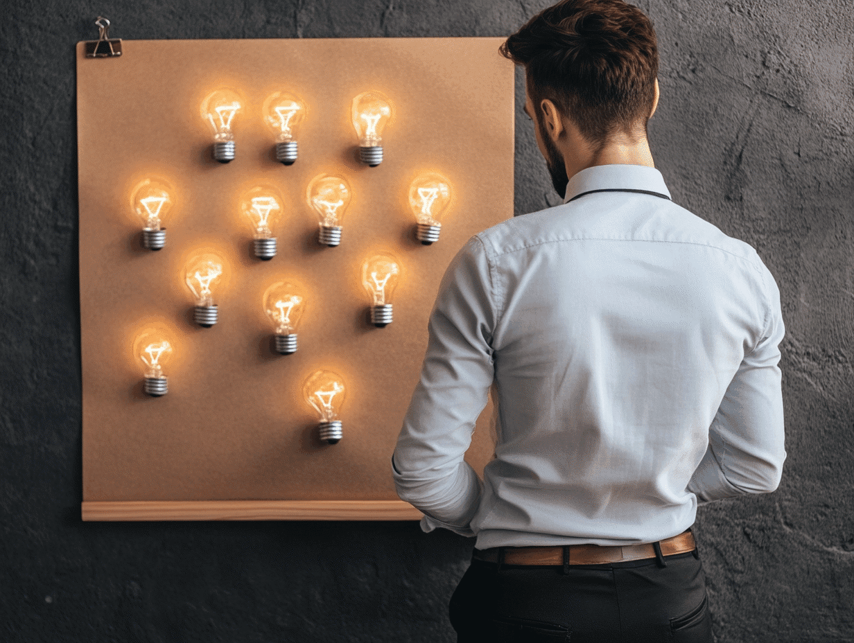 person looking at an ideas board on the wall